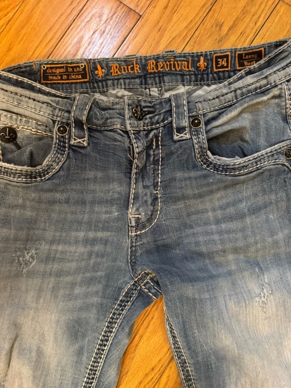 Rock Revival Mens Lanny Boot Jean Sz 34‎ Embellished Great Fade